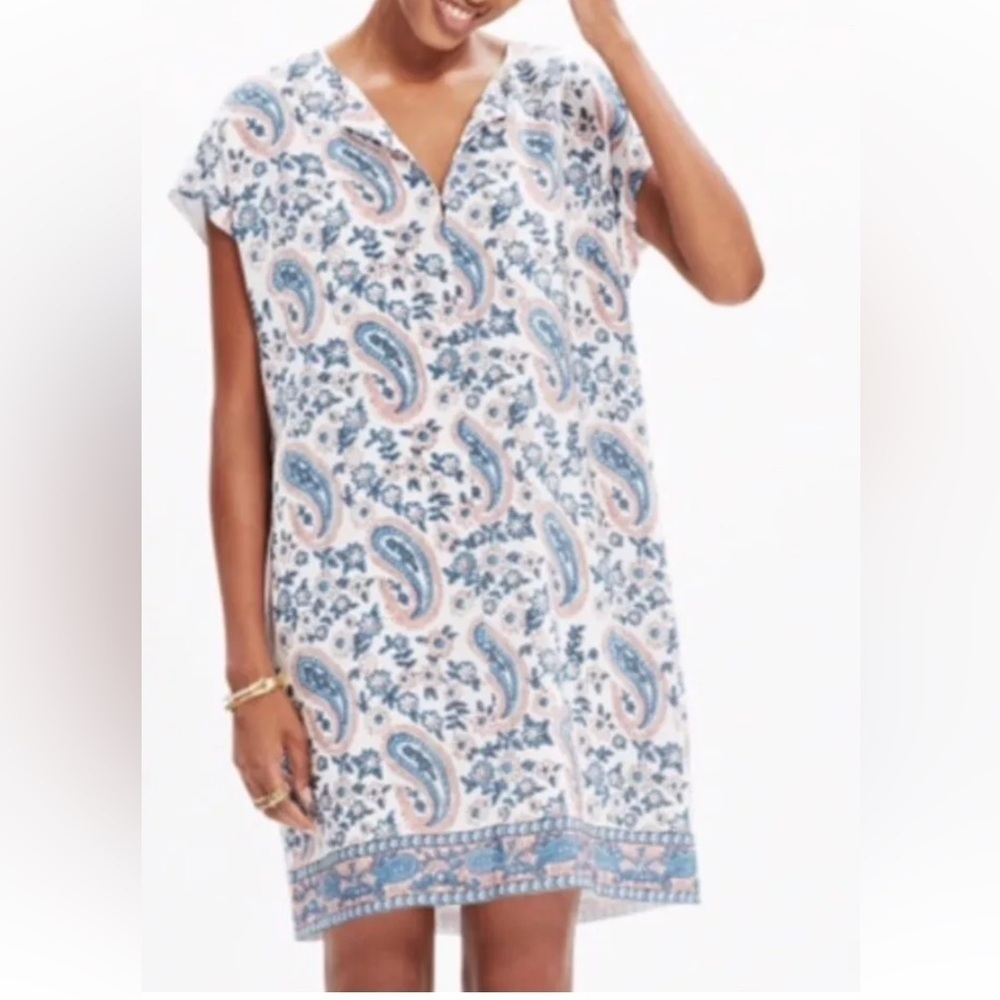Madewell Sz XS Pastel Comfy Silk Paisley Popover Tunic Spring Mini Dress